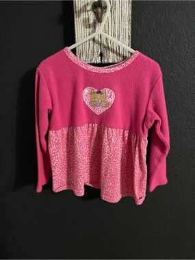 VINTAGE Basic Editions Hot Pink Heart & Leopard Print Long-Sleeve Top